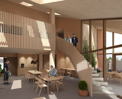 Når Kirkens Korshærs varmestue i Esbjerg står færdig i 2023 bliver det store rum i husets midte varmestuen hjerte